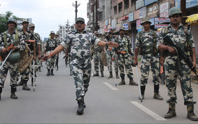 Flag march in curfew affected area at Jamshedpur