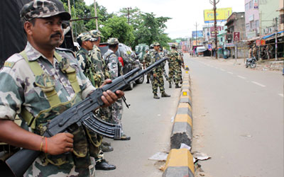 Flag march in curfew affected area at Jamshedpur