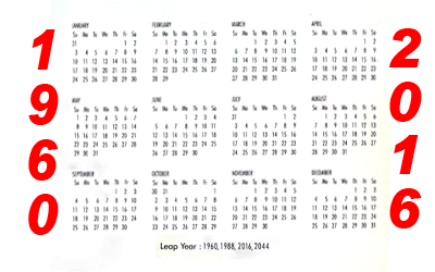 Calendar of 2016 will be similar to 1960 : "Happy Clone Calendar".