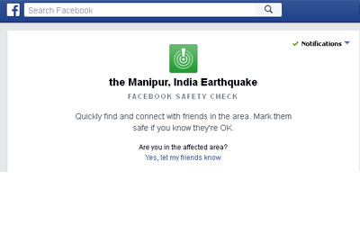 Earthquake in Northeastern India :: Facebook activated Safety Check.