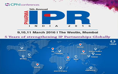 CPhI’s 5th Annual Pharma IPR Conference 2016 from 9th to 11th of March 2016 at The Westin in Mumbai.