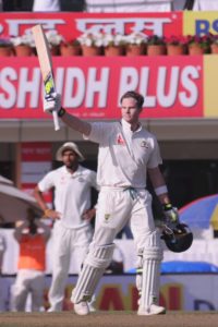 Australian Skipper Steve Smith celebrates his Century on the 1st day of third test match against India