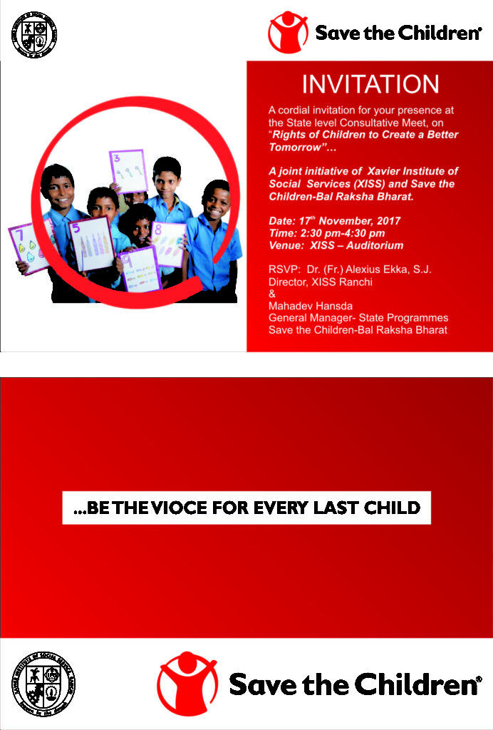 A Consultative Meet on Rights of Child for a better tomorrow, a joint initiative of XISS and Save The Children on 17th of November